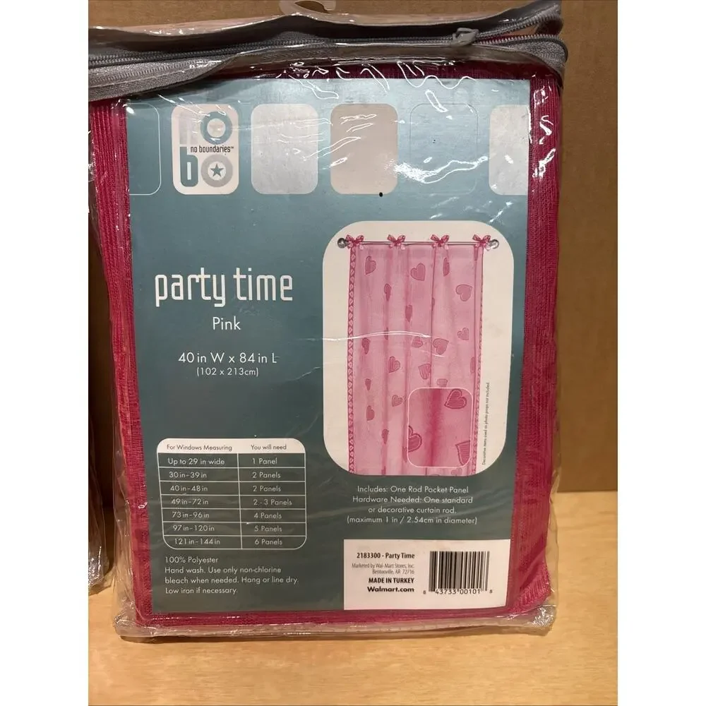 Y2K Vintage Curtain Panel Pair Hot Pink Sheer With Hearts 40”x 84” Each NEW